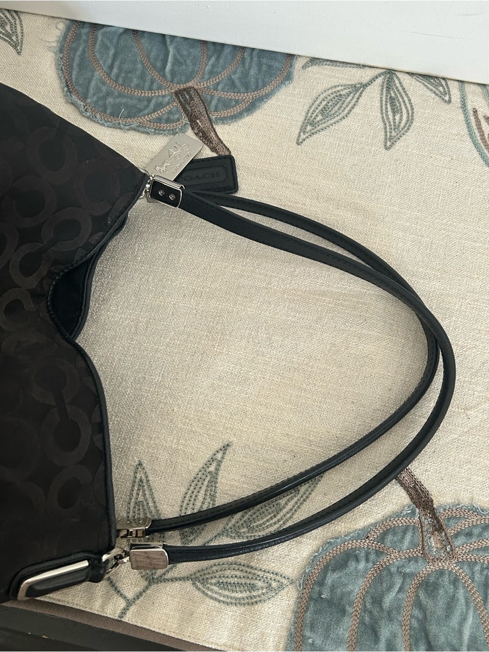 Coach Madison Op Art Black Signature C Jacquard Leather Trim Shoulder Hobo Tote - Picture 8 of 13